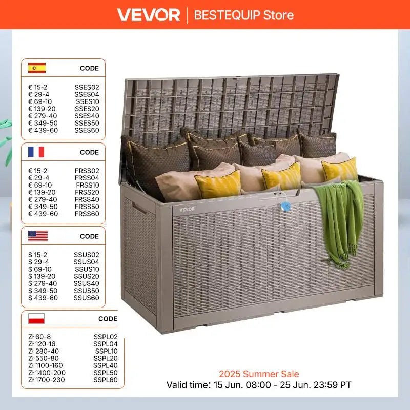 VEVOR Deck Box 100/120 Gallon Outdoor Storage Box Waterproof PP Deckbox with Aluminum Alloy Padlock for Patio Furniture and Pool Toys