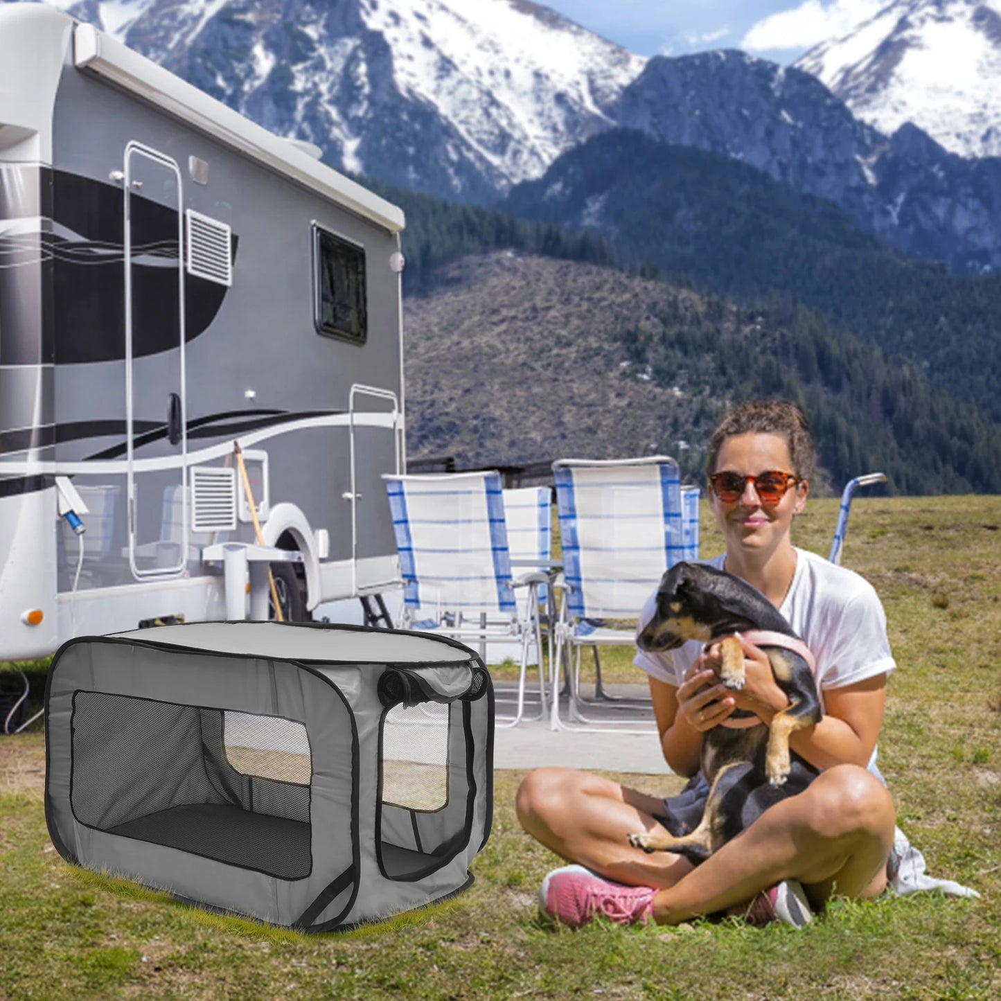 Foldable Portable Pop Up Dog Travel Crate With Zipper Mesh