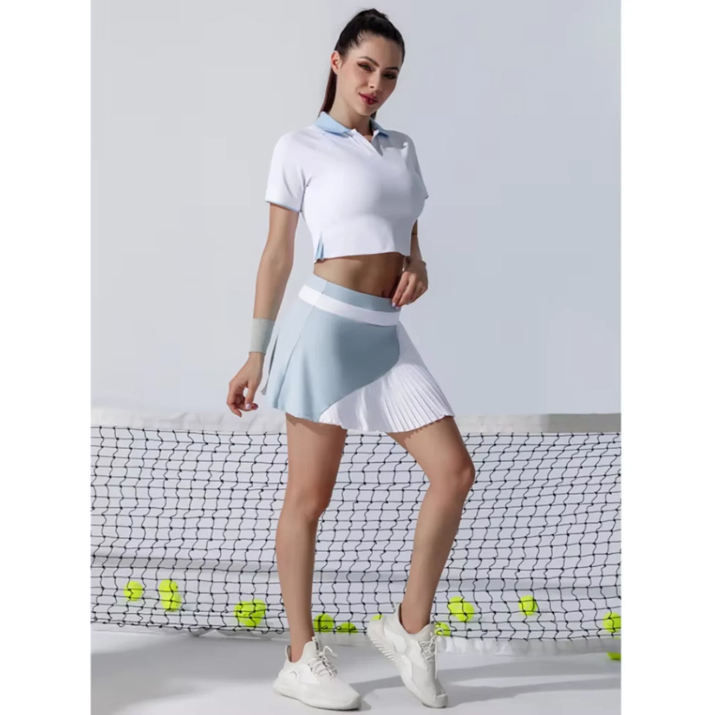 Tennis Skirt Sports Skirt Golf Women High Elastic Breathable Anti-glare High Waist Tennis Badminton Pleated Skirt