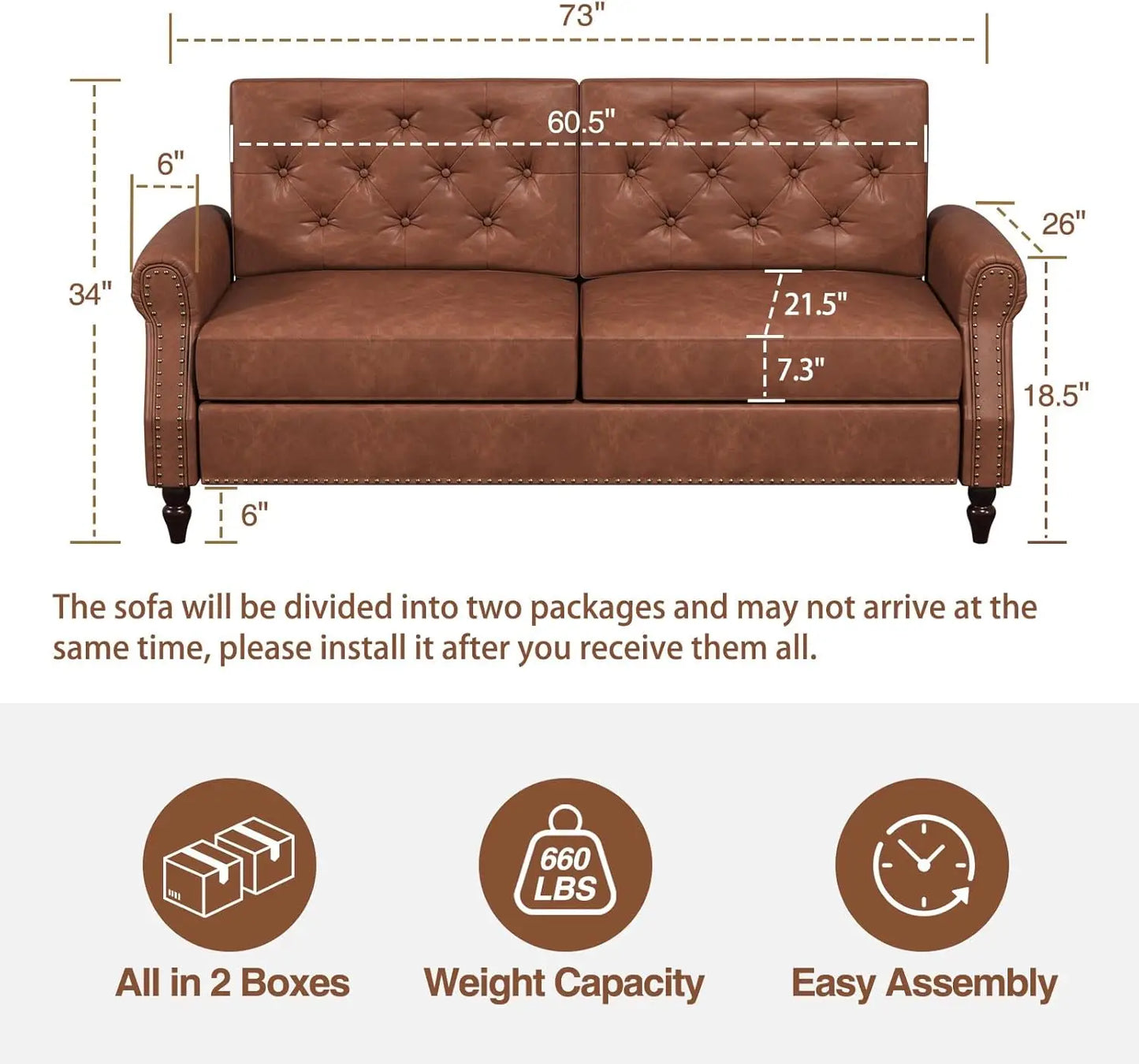 Loveseat Sofa Faux Leather Couch