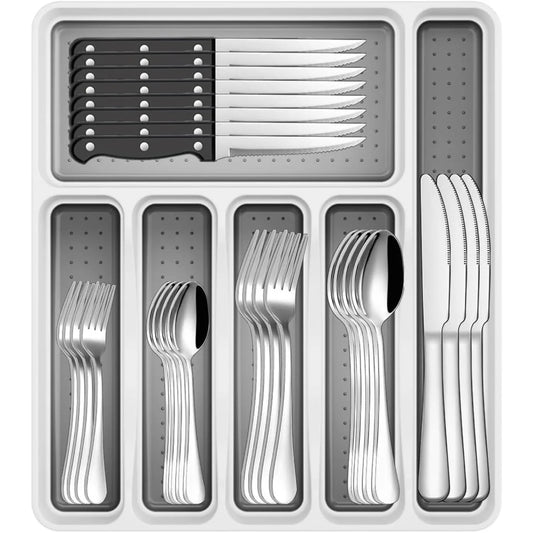 49-Piece Stainless Steel Silverware Set with Cutlery Organizer, Service for 8