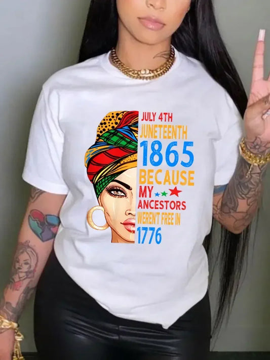 Plus Size Juneteenth T-Shirt for Women, Short Sleeve Crew Neck